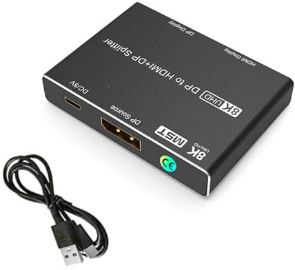 TECKEEN DisplayPort to HDMI/DP Splitter, 1x2 DisplayPort Hub Video Splitter, Converter Multi-Stream Transport