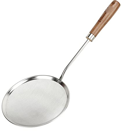 Cuchara de malla fina, colador de cucharón de cocina plano de metal de acero inoxidable con mango para filtro de aceite, grasa y espuma, malla de cocina multifuncional duradera (L)