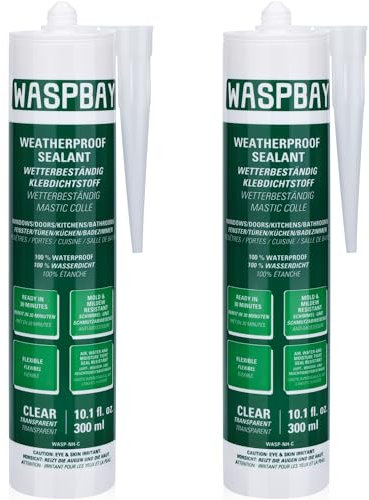 WASPBAY Silicone Sealant Adhesive Clear 300ml Pack of 2 - Bathroom, Shower Window Waterproot Sealant Anti Mould