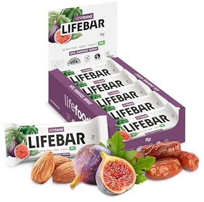 Lifefood Energieriegel, Vegan Sportriegel, Energy Bar für Wandern, Radsport, Fitness, RAW BIO Rohkost, Glutenfrei, Laktosefrei, Ohne Zuckerzusatz - 15er Pack (15 x 40 g) (Feige)