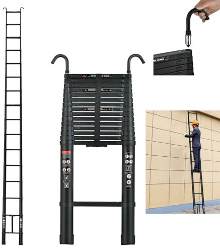 6.2M/20.3FT Telescopic Ladder Portable Loft Ladder, Aluminum Ladders Extendable with 2 Stable Hooks, Non-slip Feet, Multifunctional Attic Ladders for Household Industry Working, 150KG/330LBS Capacity