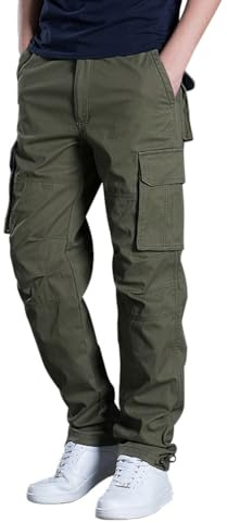 LBL Men's Cargo Work Trousers Casual Combat Trouser Multi Pockets Outdoor Pants BS012 Green L