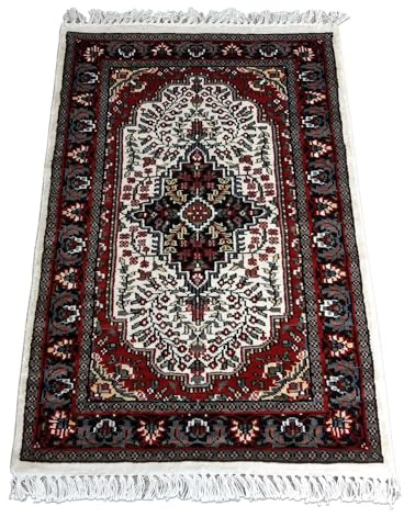 Amma Carpets Tapis en soie fait à la main - Style oriental - Blanc - 61 x 90 cm