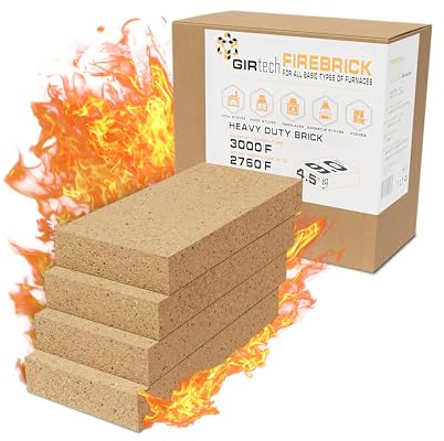 GIRtech USM-4 Lot de 4 briques réfractaires robustes en chamotte pour poêle US 22,9 x 11,4 x 3,8 cm, briques réfractaires de rechange pour cheminées, poêles à bois, fours à pizza, fours en acier