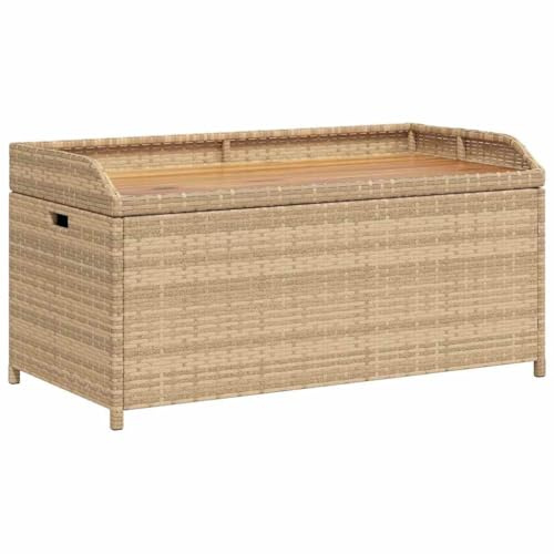 vidaXL Bank, Sitzbank mit Staufach unter Sitzfläche, Gartenbank UV-Beständig für den Außenbereich, Parkbank Gartenmöbel, Beige Poly Rattan Akazienholz