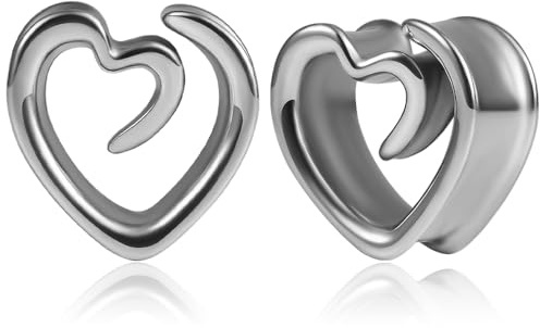Vankula Ohr Tunnel 1 Paar Saddles Flesh Plugs Spirale Herz Edelstahl für männer damen Ohrpiercing Gestreckte Schmuck 14mm(5/8) Silber