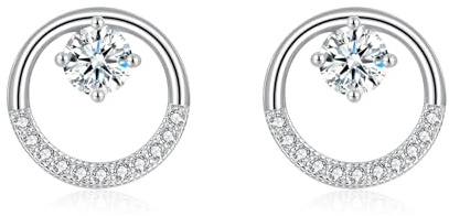 Cangall Schmuckset Silber 925 Damen, 925 Sterling Silber Halskette & Ohrstecker Set mit Cubic Zirkonia, 45+5cm Silberkette mit Anhänger, 11mm Silber Damen Ohrstecker, Geburtstag Geschenk für Frauen