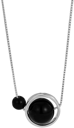 Hmzidz Schwarzer Onyx-Kette 925 Sterling Silber mit Steinen - Modeschmuck für Frauen und Freundinnen