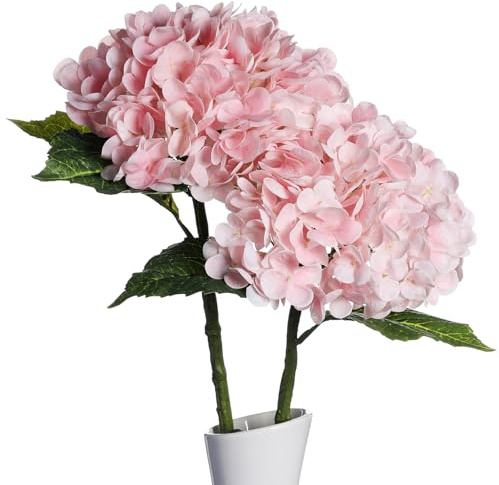 huaao Lot de 2 grandes fleurs d'hortensia artificielles comme de véritables longues tiges, Bouquets de fleurs d'hortensia, Décoration pour mariage, bureau, centre de table, salon, fête, rose