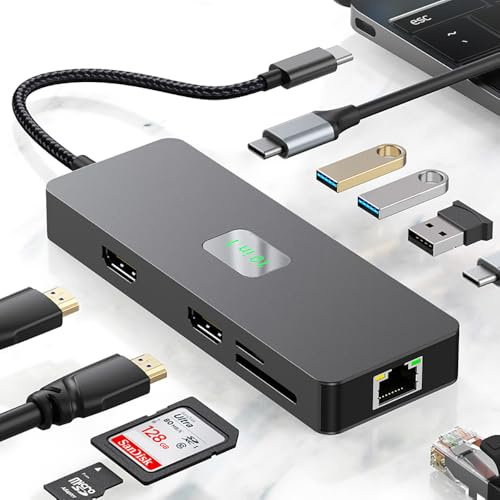 KUTEWEU 10 en 1 Docking Station con Hub USB C con 2 Puertos HDMI 4K@60Hz,100W PD + USB - C Data, Puertos 5 Gbps USB - A 3.0,SD/TF,Ethernet 1000 Mbps para Desktop/Phone/Computadora (10 in 1 HUB)