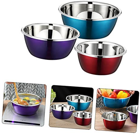 PHENOFICE 3stücke Teiliges Edelstahl-schüsselsatz Praktische Mischschalen Für Küche Zum Mischen Marinieren Und Aufbewahren Von Lebensmitteln Farbenfrohes Design Für Modernes Kochen