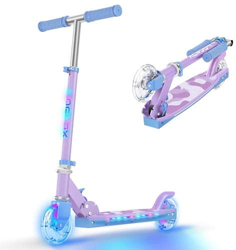 TONBUX Trottinette Enfants 6 Ans, Trotinette Enfants avec Poteau D'éclairage Cool, Roues et Pont, Trottinette à Hauteur Réglable sur 4 Niveaux, Trotinette Légère et Pliable de 5 à 12 Ans, Violette