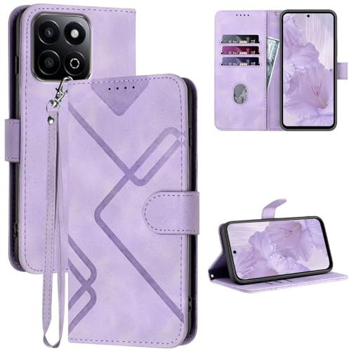 GOTOURED for Honor 200 Smart Phone Case Wallet, Card Holder Leather, Wrist Strap, Magnetic Closure, Kickstand, Shockproof Protective Pattern Flip Cover (Purple)