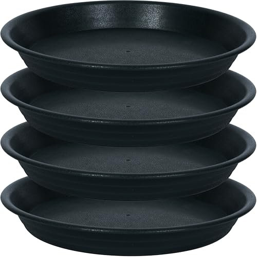 MSKIAUO Pflanzen-Untersetzer, 40,6 cm, 4 Packungen Kunststoff-Blumentopf-Untersetzer und Tropfschalen für drinnen und draußen, schwere, langlebige Pflanzteller, Wasserfänger (schwarz)