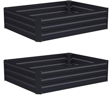 DKIEI 2 Packs Extra Wide Raised Beds Garden Raised Planters, 120x90x30cm Galvanised Steel Powder Coated Metal Raised Garden Kit for Plants Vegetables Flowers & Herbs Growing, Bottomless Planter Black