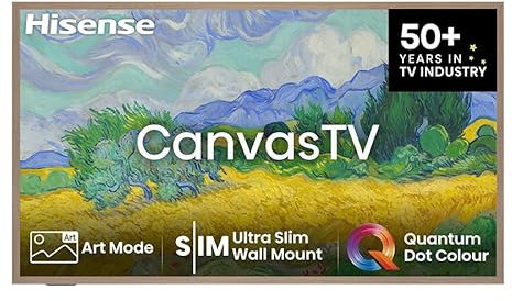 Hisense Canvas TV 55S7NQ - QLED Smart TV, Panel Anti-Reflectante, Modo Arte, Modo Juego 144 Hz, Diseño Ultra Fino, con Soporte a Pared Incluído, Marcos Intercambiables, 55, 2025