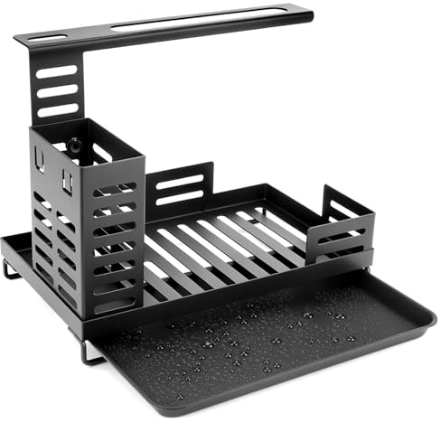 QWORK® Spülbecken Organizer Schwarz - Küchen Organizer mit Abflussdesign und Geschirrtuchhalter