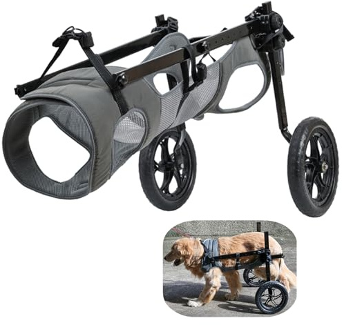 UIQELYS Großer Rollstuhl für Hunde, Riesenrollstuhl, grau, leichter Rollstuhl für Behinderten/Alt, verstellbar