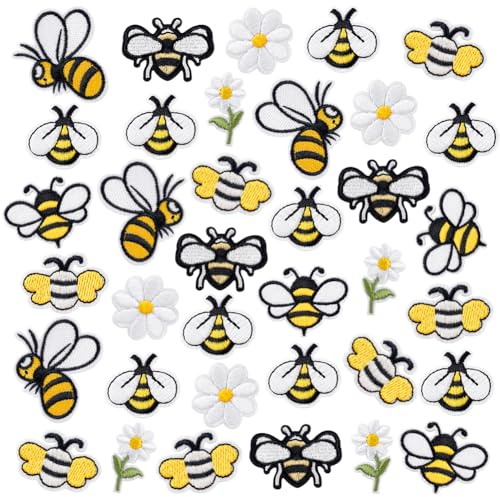 PH PandaHall 45 Stück Patches Zum Aufbügeln Mit Bienenmotiv Und Blumenmotiv 7 Stile Niedliche Cartoon Stickerei Applikationen Aufnäher Aufnäher Dekorativ Für Kleidung Hut