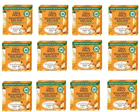 Garnier Ultra süßes Shampoo auf pflanzlicher Basis für trockenes und stumpfes Haar mit Arganöl und Kamelie, 60 g, 12 Stück