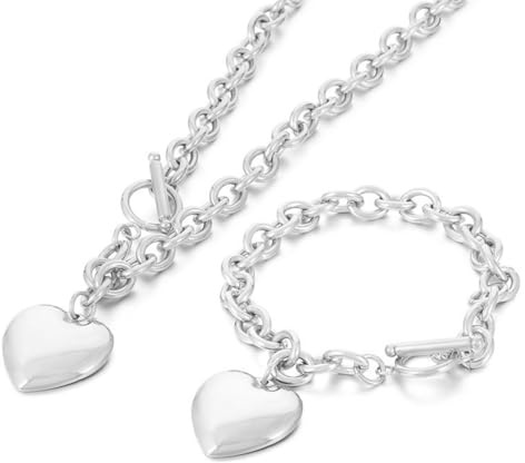 NEHZUS Ensemble bracelet et collier avec pendentif en forme de cœur en acier inoxydable pour femme - Bijou élégant pour le quotidien et les fêtes - Hypoallergénique - Idée cadeau pour mère, partenaire