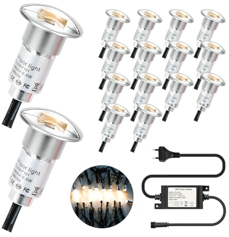 16er Set Warmweiß LED Einbaustrahler Led Bodeneinbaustrahle Aussen Ø26mm IP67 Wasserdicht Terrasse Garten Led Lampe Full Kit