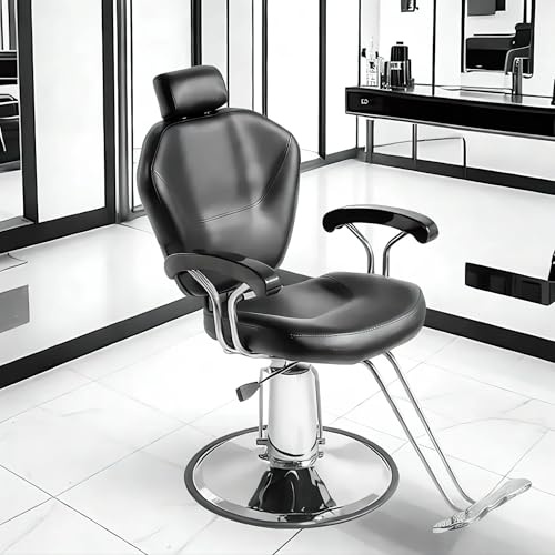 Joiemebi Friseurstuhl, 360° Neigbarer Hydraulischer Friseurstuhl Barber aus PU-Leder mit Verchromter Fußstütze für den Professionellen Salon und zu Hause, 90 x 65 x 100 cm, Schwarz