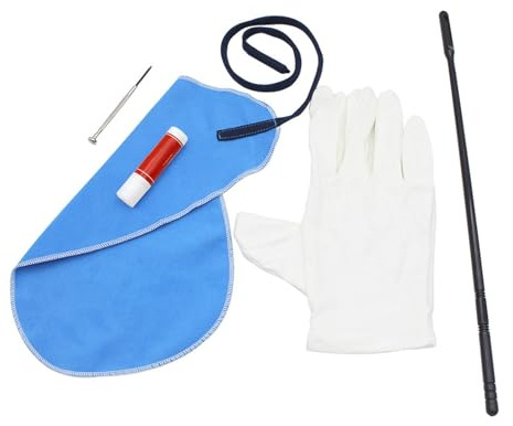 Flötenreinigungssets, Flötenreiniger mit Reinigungstuch, Korkfett, Schraubendreher und Handschuhen, Flöte und Reinigungsset