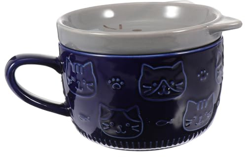 ULTECHNOVO Taza De Cerámica Para Agua y Café Con Diseño De Gato Animado, Capacidad 301-400ml, Esmalte Resistente Al Calor, Color Azul, Apta Para Desayuno y Leche, Adecuado Para Uso Diario