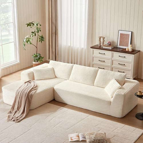 LINSY Home Canapé d'angle avec Fonction Couchage - Canapé modulaire en Velours côtelé de 270 cm, canapé en Forme de L, canapé 3 Places avec Ottoman, canapés sectionnels pour Salon, Aucun Montage