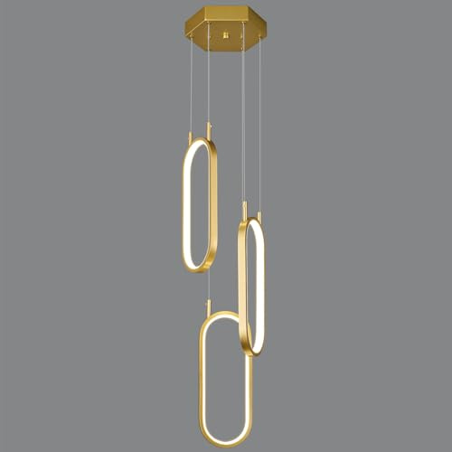 SHJNGMY Moderne Dimmbare Küche Pendelleuchten Gold LED Hängelampe 3 Ringe Oval Kronleuchter Anhänger Beleuchtung für Küche Insel Schlafzimmer Wohnzimmer Esszimmer