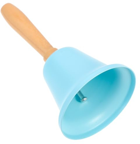 ROMISBABA Campana de Mano de Metal con Mango de Madera Azul Cascabel Decorativo Vintage para Decoración Navideña y Festivales Campana Retro con Sonido Claro para Hogar y Bar