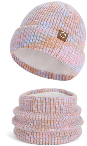 WANYI 2 Stück Damen Mütze Winter Strickmütze Beanie Schal Set Warme Wintermütze Mehrfarbig Mode Mütze mit Weichem Innenfutter(Rosa)