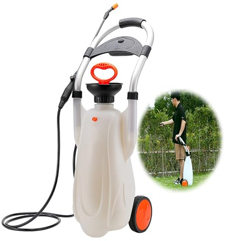 Bomba de presión para jardín con ruedas, pulverizador de agua con carrito de 12 l/16 L para jardinería y limpieza, fácil de rociar para plantas en maceta