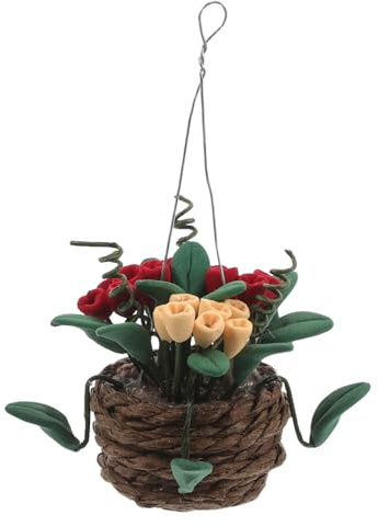 FIXOSHEE Dollhouse Hanging Basket Decor Realistic Mini Artificial Bonsai Ornament for Fairy Garden Desk Decoration Mini Scene Layout Accessory