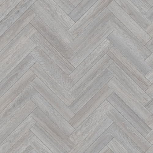 Dorset 974L Grey Oak Wood Herringbone Effect Rimini Vinyl Flooring | - 2m x 3m (6ft6 x 9ft10)