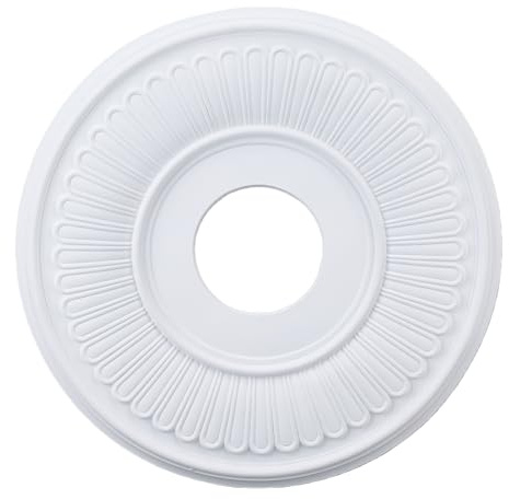 NICENEEDED Rosace de Plafond Polyuréthane Diamètre Extérieur 330mm Diamètre Intérieur 87mm Plaque Décorative de Plafond pour Ventilateur Plafond Médaillon de Plafond Vintage Polyuréthane Blanc Sculpté