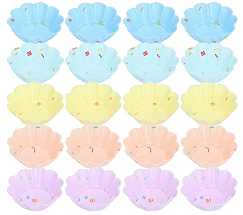 Stampo per cupcake piccolo in silicone per mini cupcake, riutilizzabile, facile da pulire, di alta qualità, per cuocere torte, muffin, ciambelle, budini, 20 pezzi colorati (Set fiori 10 petali 20pz)