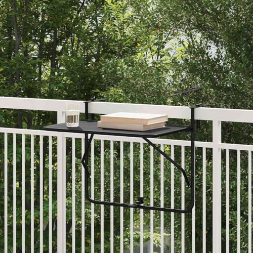 QZZCED Tavolo sospeso da balcone nero 60 x 39 x 65 cm acciaio regolabile in altezza pieghevole resistente alle intemperie per esterni con struttura robusta e funzionalità pratica
