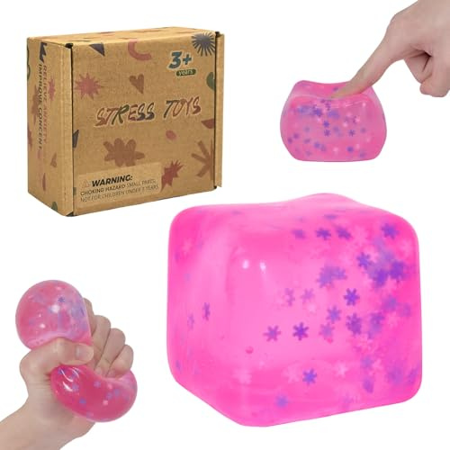 Graphinza Large Snowflake Squishy Cube Squeeze Toys, 2.76in Big Squishy Stress Cube, Soft & Durable Squeeze Toy for Boys & Girls Age 3+ and Adults (Pink)
