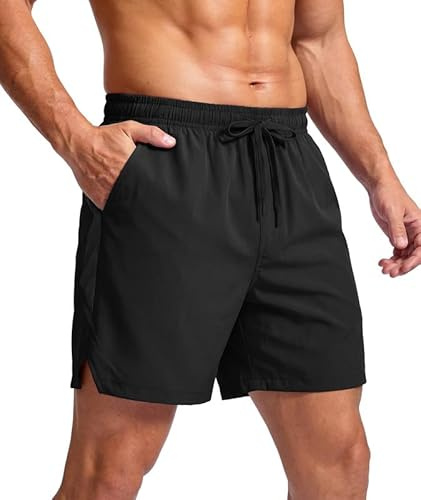 Elainone Kurze Hosen Herren Sporthose Shorts Herren Sommer mit Taschen Stretch Sport Shorts für Basketball Gym Schwarz XL