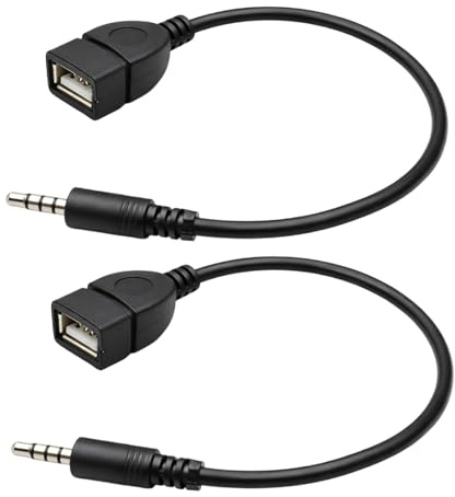argtnayk 2 adaptadores jack a USB, adaptador de 3,5 mm, cable USB a jack de 20 cm, apto para radio de coche, CD, DVD y GPS del coche para reproducir música a través de USB Stick