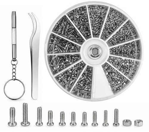 Zolara 600 Pcs Petites Vis et écrous Kit, M1 M1.2 M1.4 M1.6 12 Sortes Vis Lunette de Soleil, Kit de Réparation de Lunettes, avec Tournevis et Pince à épiler, pour Montre et Réparation électronique