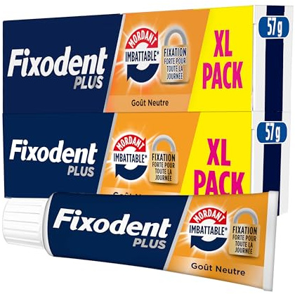 Fixodent Crème Adhésive Plus Mordant Imbattable, Pour Prothèses Totales et Partielles, Goût Neutre, Tenue Et Confort Tout Au Long De La Journée, 57ml (Lot de 2)
