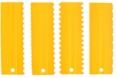 HUSHUI 4st Tålig Tårtskrapa för Tårtdekoration Gör Det Själv, Miljövänliga Plastfrostingslätare med 8 Stilar, 7,5 X 22,8 Cm (Gul)