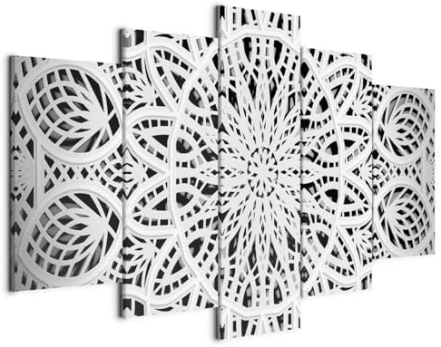 B&D XXL - Wandbilder XXL 200x100cm 5 tlg - Wand Deko Leinwand Bilder Groß Wanddeko Wohnzimmer Schlafzimmer Kunstdrucke - Abstrakt Mandala Orient Ornament f-A-0581-b-n