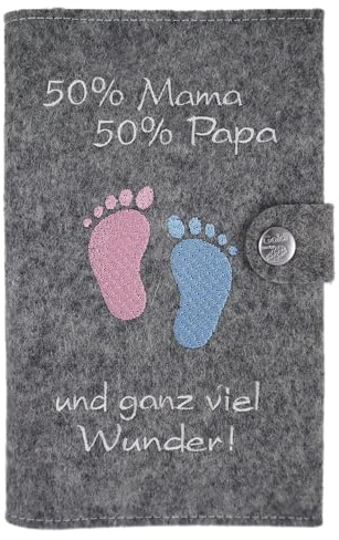 Goldi-Design mutterkindpasshülle österreich Deluxe 50% Mama 50% Papa mit extra Fächern und Verschluss aus Wollfilz -grau meliert