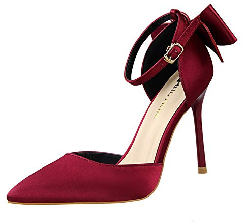 Dam högklackade 10 cm ankelrem stilett stängd tå klänning sandaler klänning pumps hovskor pumps högklackade skor för fest bröllop nattklubb, Röd, 37 EU