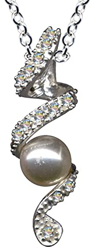Kette + Anhänger Jugendstil Perle Collier Echt Sterling 925 Silber Zirkonia Kristalle Strass Liebe Glaube Hoffnung Emotion Symbol Motiv Stil Objekt weiss extravagant gut modisch klar schön