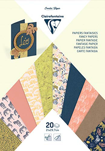 Clairefontaine - Ref 95633C – Multi-Papierblöcke (20 Blatt) – A4 (210 x 297 mm) – geeignet für Kartengestaltung, Basteln und Scrapbooking – Safari-Designs